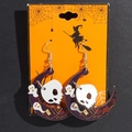 Halloween wooden earrings featuring white skull and ghost on a purple crescent base - Purple Moon Ghost Style