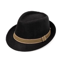 Classic black woven jazz hat for kids with a striped brown and tan decorative ribbon - 54cm / Black