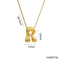 Golden 18k titanium steel necklace featuring a puffed balloon letter R pendant on box chain - R Gold