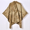 Khaki and brown knit shawl poncho with scenic animal pattern and finished edges - Galloping Horse Khaki / 130*150cm