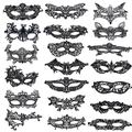 Set of 18 black lace masquerade masks with various intricate designs for parties - Set of 20 Styles