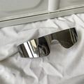 Sporty silver mirrored wrap-around sunglasses with metallic gold nose pads on white fabric - Style B Mercury