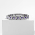 Elastic stainless steel bracelet with purple heart patterns on white display stand - 0184 One Arrow Through The Heart - Temptation Purple 1st Chapter