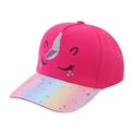 Mädchen Baseballkappe in Rosarot mit Einhorn-Stickerei und Regenbogen-Pailletten-Schirm - Glitzer Stern Krempe - Rosarot