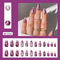 Uñas postizas de mármol morado con ondas de agua en forma de almendra larga, 24 piezas - Mármol Púrpura Plateado [Estilo de Pegamento] (W1834)