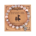 Pink zebra stone bead bracelet with silver elephant charm and Mother Daughter card - Pink Zebra Elephant Bracelet