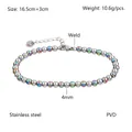 Bracelet perles en acier inoxydable arc-en-ciel et argent avec fermoir mousqueton et chaîne - Perle Régulière / Couleur AB