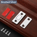 Brushed silver magnetic cabinet door catch set with 3M adhesive and installation screws - Flat Style / Silver