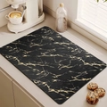 Rectangle kitchen drying mat with black and gold marble texture on a countertop - 20*30cm / Marble 16