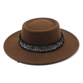 Elegante sombrero de lana marrón oscuro de ala ancha con banda de tweed de moda - M (56-58cm) / Marrón