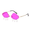 Trendy cloud-shaped sunglasses in rose pink with silver lightning bolt pendants - Gold Frame Purplish Red Lens