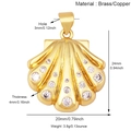 Pendentif coquillage en laiton doré serti de zircons avec dimensions détaillées - Pendentif Coquillage Zirconia Doré