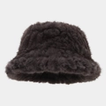 Sombrero de pescador de piel sintética marrón oscuro con textura de felpa gruesa de invierno - Talla única / gris oscuro