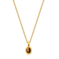 Gold-tone beaded necklace with oval tiger eye stone pendant on flat chain - Gold Tiger's Eye Pendant Necklace