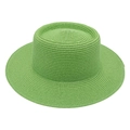 Bright green straw boater hat with a flat top and woven texture for summer vacations - One Size / Green