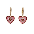 Elegante gouden hart oorbellen met rood roze wit email en sprankelende zirkonia's - Roze