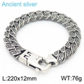 Bracciale da uomo in argento antico con maglie retrò testurizzate e chiusura a moschettone - Stile 22cm (KB170282-KJX) / Argento Antico