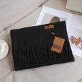 Soft black cashmere feel scarf with long tassels and premium leather brand label - Black