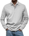Close-up of grey long-sleeved polo shirt with layered striped collar and fabric texture - S / White