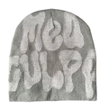 Berretto in maglia grigio e bianco con scritta jacquard MEA CULPA in stile streetwear - Grigio chiaro