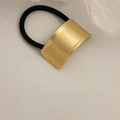 Minimalist elastic hair tie with curved gold-brushed metal finish for women - Square Rolled Edge Stripe Gold