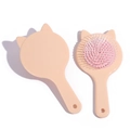 Set spazzola per capelli beige con orecchie da gatto e specchio a mano per styling - Gatto arancione con cuscino rosa