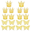 Exquisite golden alloy crown and butterfly hair accessories with rhinestones for kids - Style B+2 Set