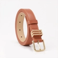 Classic brown PU leather belt with golden pin buckle and triple loop design for women - Camel