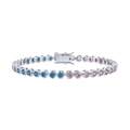 Elegant S925 silver tennis bracelet with alternating blue and pink round-cut zircons - 3mm / Platinum Plated / 16.5cm