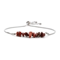 Stainless steel box chain bracelet featuring polished reddish-brown natural stones - Steel & Red Jasper