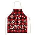 Red and black buffalo plaid Christmas apron featuring Let it Snow text and white snowflakes - A26-Red Black Plaid Let It Snow Version