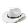 Detailed close-up of white western cowboy hat with studded brown leather band - M (56-58cm) / White