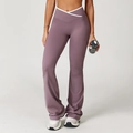 Damen Yoga-Schlaghose mit hoher Taille in Fliederlila und Cross-V-Taillenbund - Taro-Lila