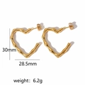 Orecchini a cuore in acciaio inox placcato oro 18k con trama a bambù, 30x28mm - Cuore di Bambù Dorato Grande