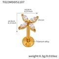 Titanium alloy four-leaf clover stud with marquis zircon inlay in golden finish - Gold Lip Stud (T023)