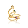 Anello a spirale dorato a tre strati con zirconi colorati a forma di pera arcobaleno - Stile a Spirale in Zircone a Pera a 3 Strati