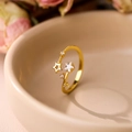 Offener Sternring aus S925 Sterlingsilber mit weißem Zirkon in Gold-Finish - Einstellbar Offen / Weißer Zirkonia - Vergoldet