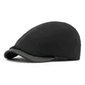 Retro black wool blend newsboy cap with a stylish faux leather brim for men and women - Adjustable / Black