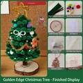 Kit de bricolage sapin de Noël avec fils chenille verts, socle bois et LED - 2# Kit de Bricolage Sapin de Noël à Bord Doré