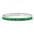 Bracelet jonc en acier poli serti de zircons verts émeraude de coupe carrée - Argent Zircone Verte