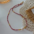 Handmade beaded necklace featuring pink natural stones and a central round white pearl - Pink Ore Pearl Pendant Necklace (XL0169)