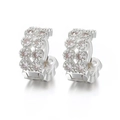 Pendientes de aro plateados con doble fila de circonitas rosas y engaste de pétalos - 2-Plata Doble Fila Circonita Rosa Pétalo Huggie / Plateado