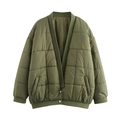 Veste en coton matelassée vert olive avec col en V et boutons pression argentés - XS / Vert Militaire