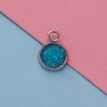 Close-up of 12mm stainless steel pendant tray with sparkling blue resin texture - Blue Granular Style (16)