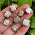 Square baroque pearl pendant with gold plated edges and double rings for DIY jewelry - No.16 Width 9-11mm