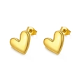 Polished 18k gold plated stainless steel heart stud earrings shown on white background - Gold
