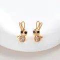 Creative 18K gold plated bunny stud earrings with sparkling white zircons - Pave Cute Rabbit / Gold