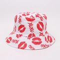 White bucket hat featuring red lip prints and XOXO pattern for a stylish casual look - White Red Lip XOXO Letter Style