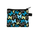 Portable butterfly print coin purse for students with black zipper and blue patterns - Blue Butterfly Silhouette