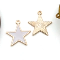 Star-shaped DIY alloy pendant with white enamel drip oil and golden textured backing - Pentagram (11941)